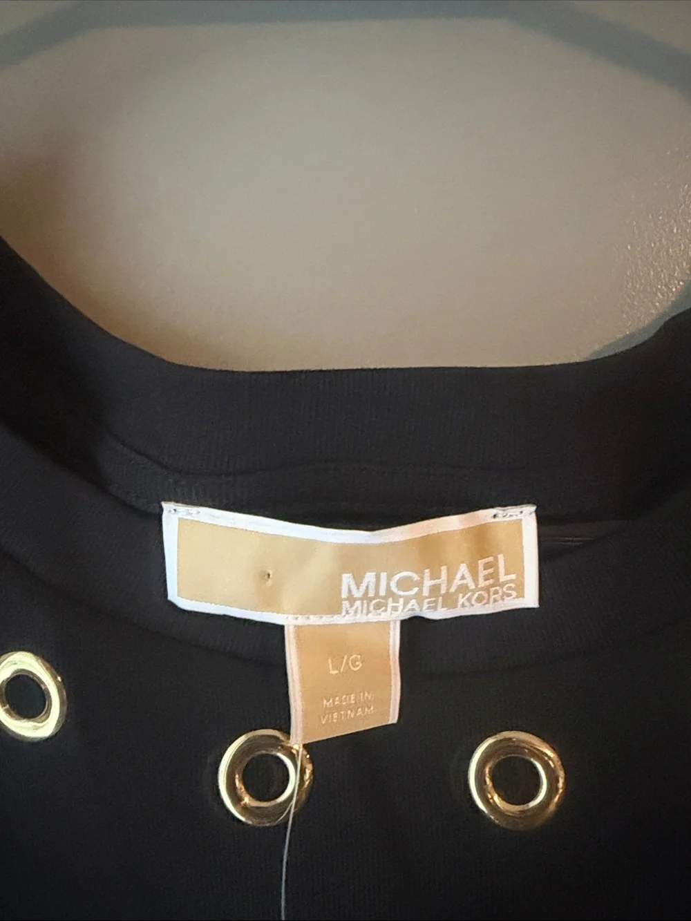 NWT Michael Kors Black Short-Sleeve Top with Gold Grommet Accents